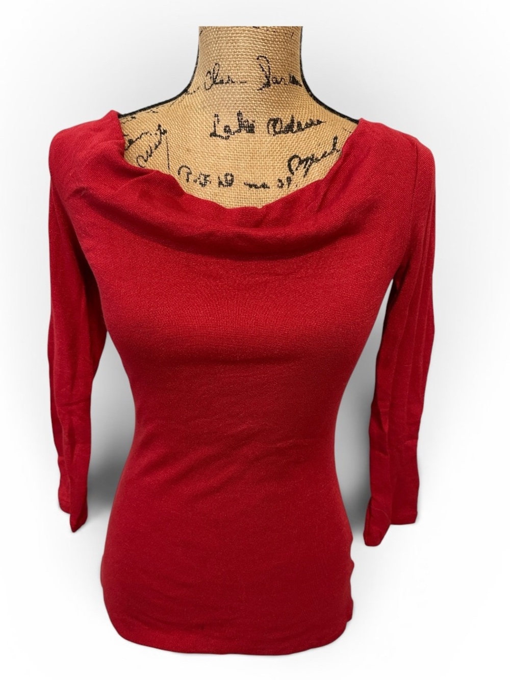 INC International Concepts Red Cowl Neck Fitted Sweater Top